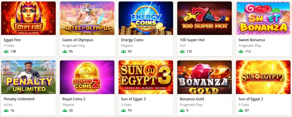 Retro Casino sélection de machines à sous populaires avec Gates of Olympus et Sweet Bonanza